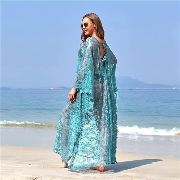 HOT BIKINI Cover up Robe Eyelash Lace Soft Peacock blue - Picture 2 of 6